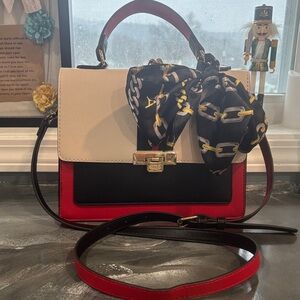 Aldo Red, Black, and Cream Satchel with Scarf